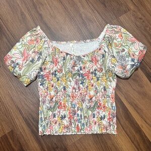 By Anthropologie Aurelia Smocked Top in Multi-color Floral